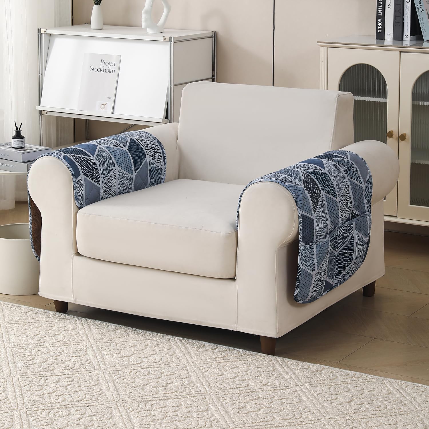 'Aura Petal Series' Quilted Sofa Mat Printed – Anti Slip (Hexa Blue)
