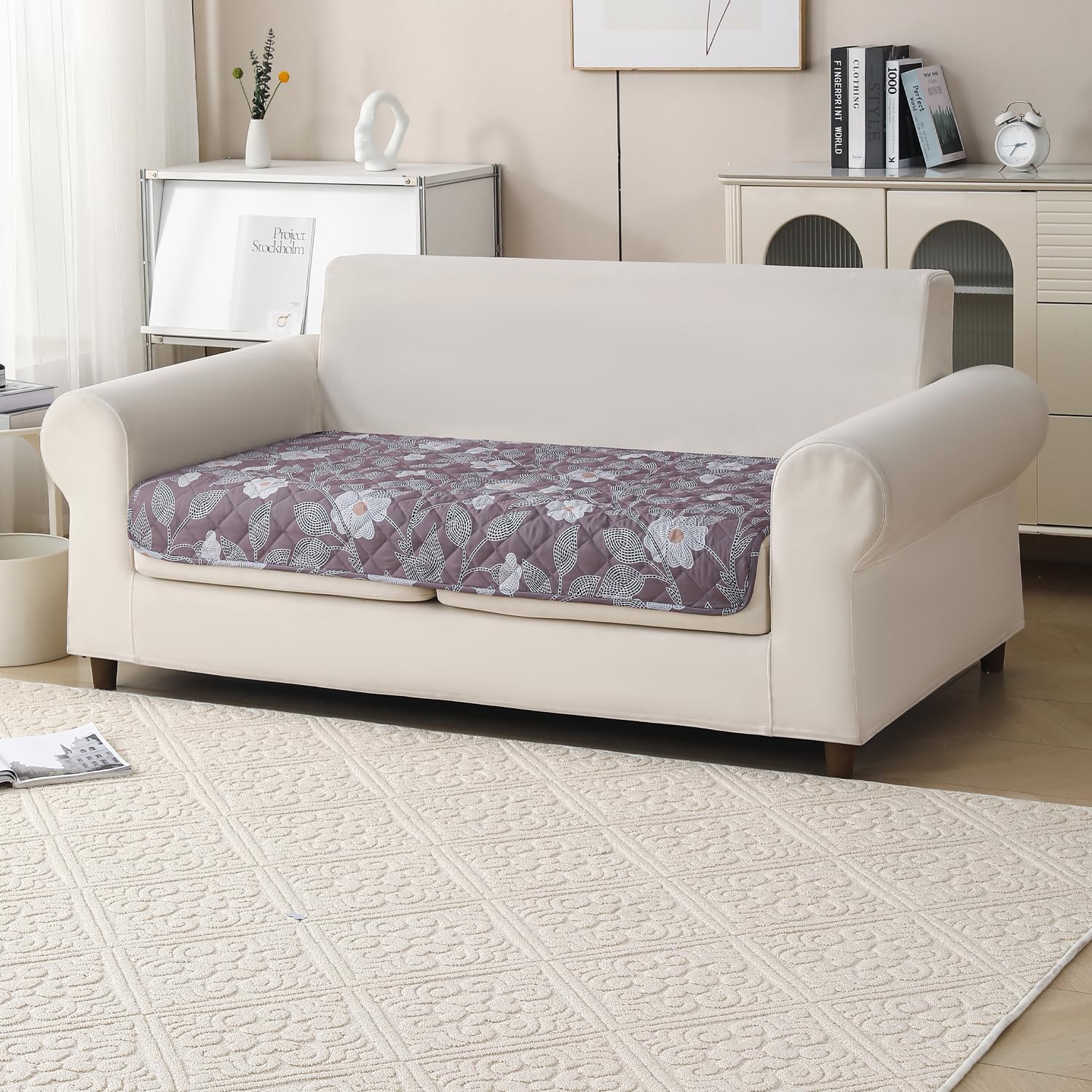'Gulnaar Series' Printed Quilted Sofa Cover for 1/2/3/4 Seater – Anti-Slip (Walnut Noir)