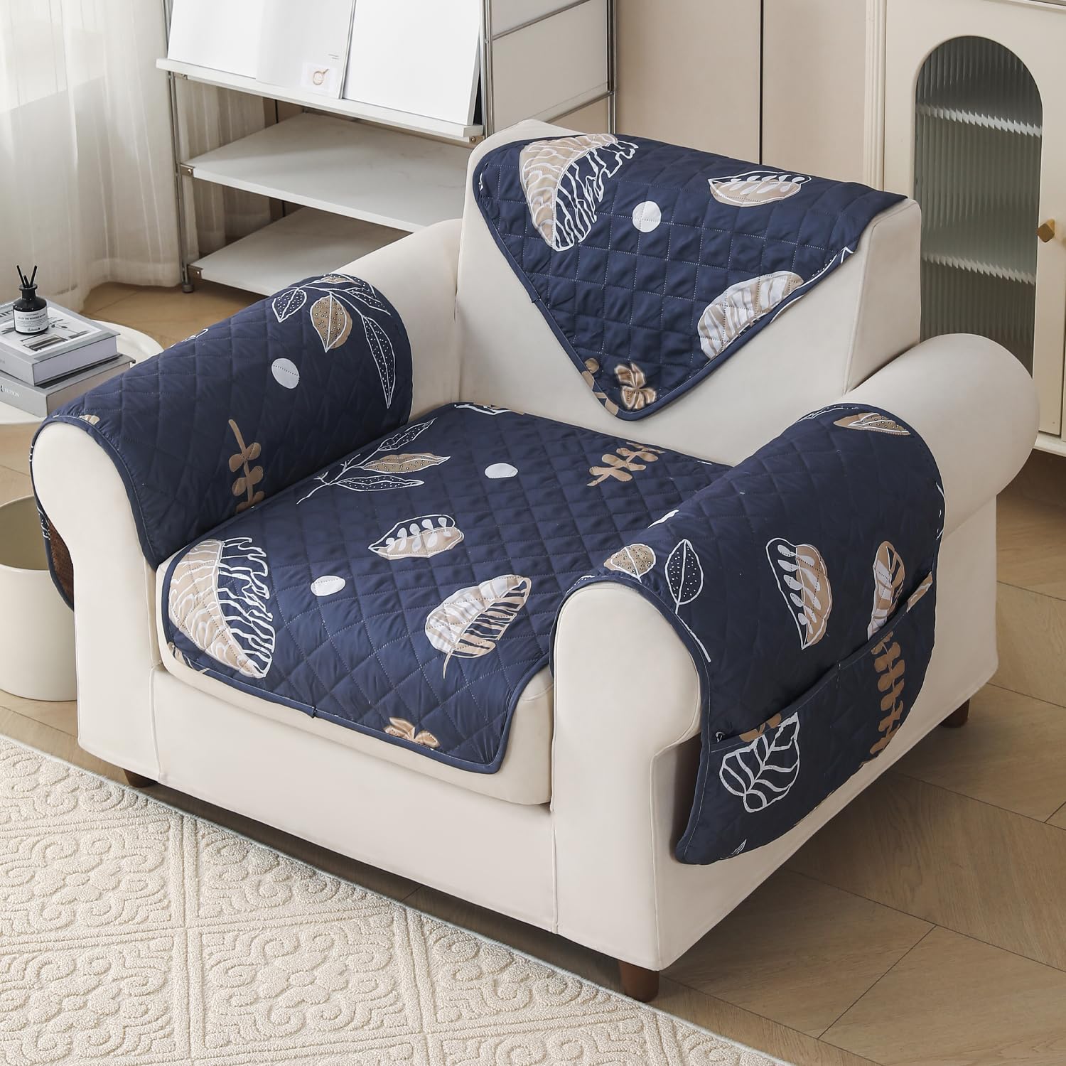 'Aura Petal Series' Quilted Sofa Mat Printed – Anti Slip (Paisley Charcoal)