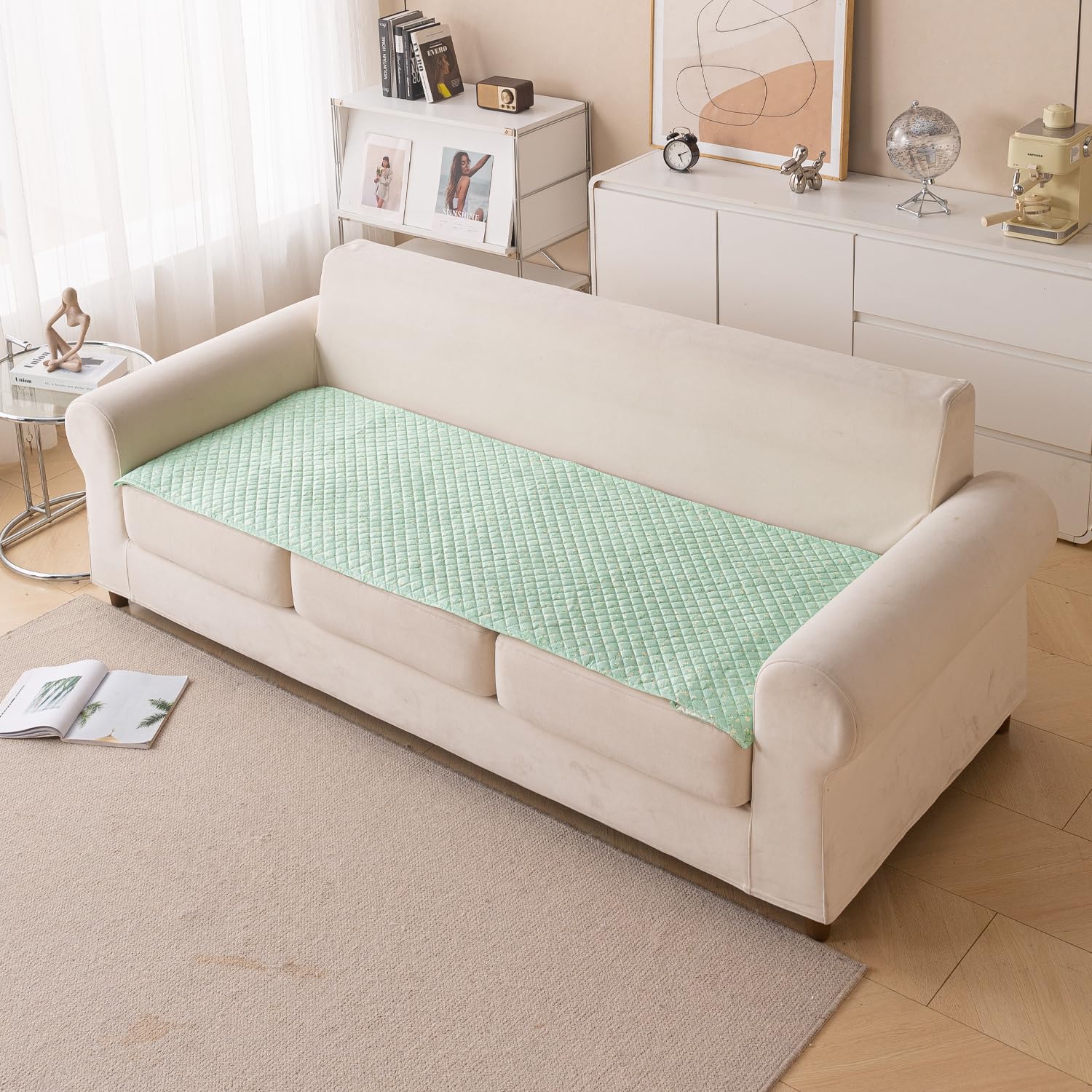 Printed Sofa Cover for Indian Sofa Set Quilted, Washable & Durable (Green Autumn)