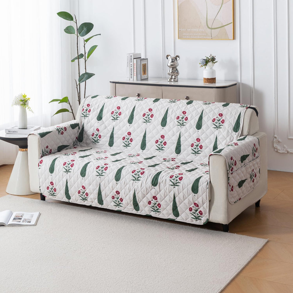 Mughal Series Anti-Slip Sofa Cover Mat with Pocket – Polyester Couch Protector(Shalimar Garden)