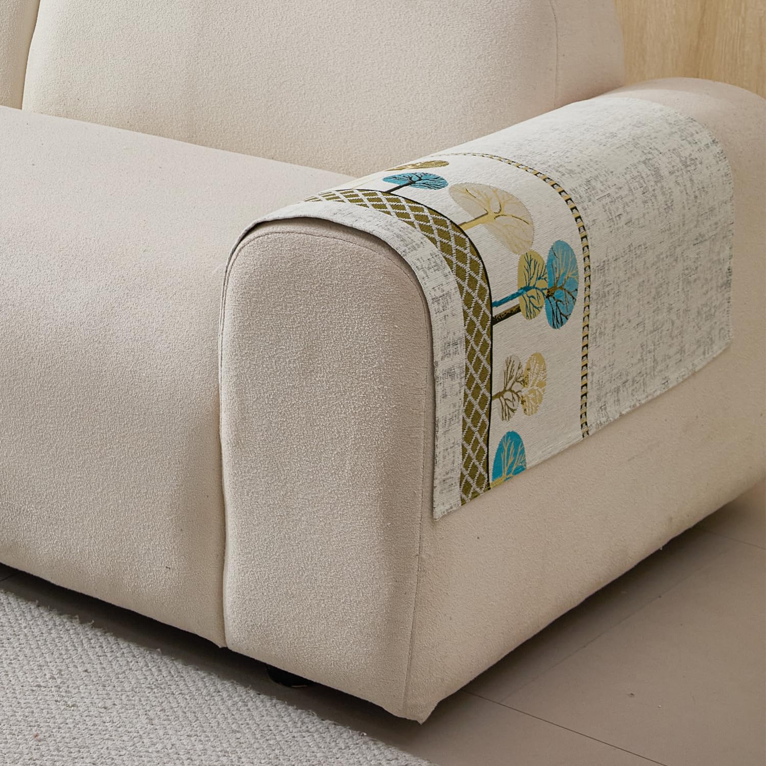 Moontree Series Chenille Jacquard Couch Cover – Quilted Non-Slip Washable Sofa Slipcover (Cream)
