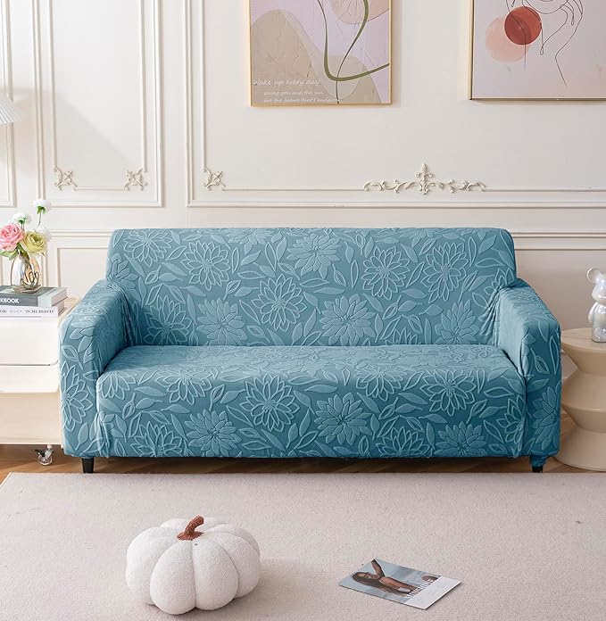 Universal Jacquard Sofa Slipcover (Three Seater, Light Blue)