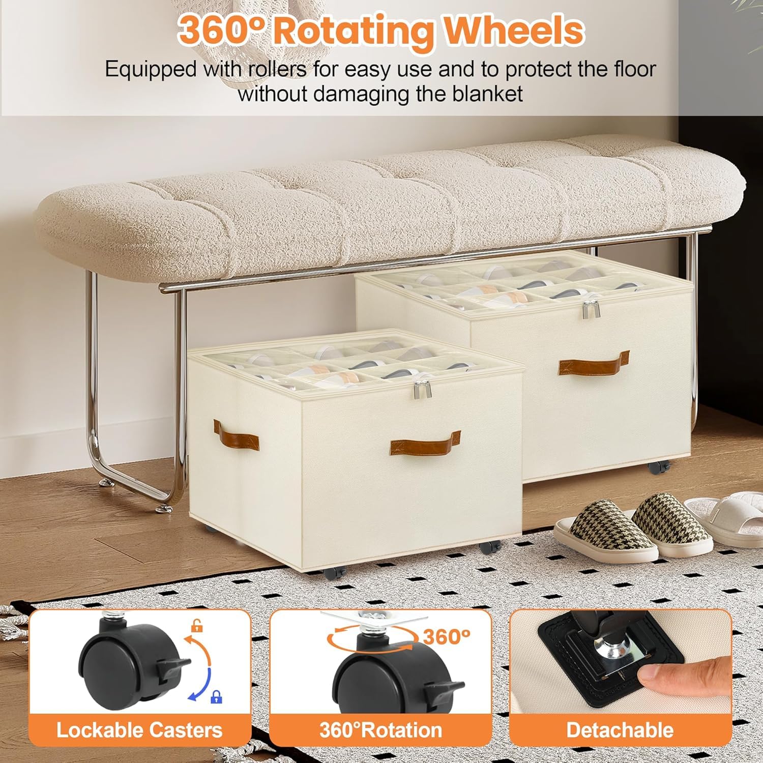 Transparent Storage Box with Wheels & 16 Adjustable Dividers