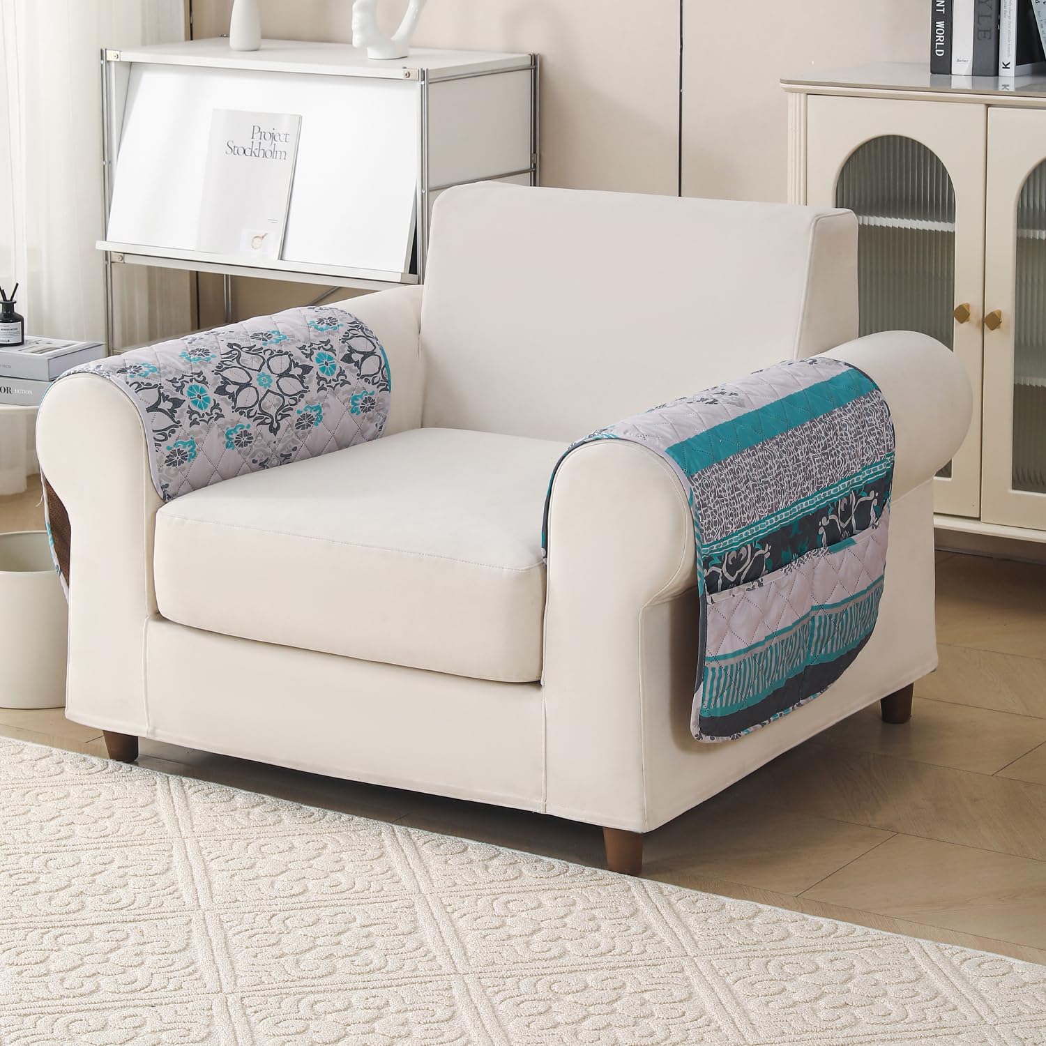 'Aura Petal Series' Quilted Sofa Mat Printed – Anti Slip (Boho Green)