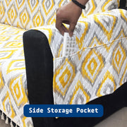 IKATRA Series Quilted Printed Sofa Cover for Indian Sofa Set with Side Pocket (Sunburst)