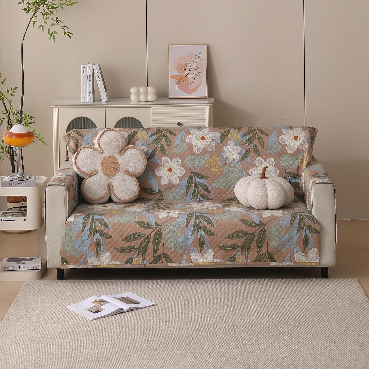 Polyester Sofa Cover Mat Reversible Couch Protector-Beige Botanica