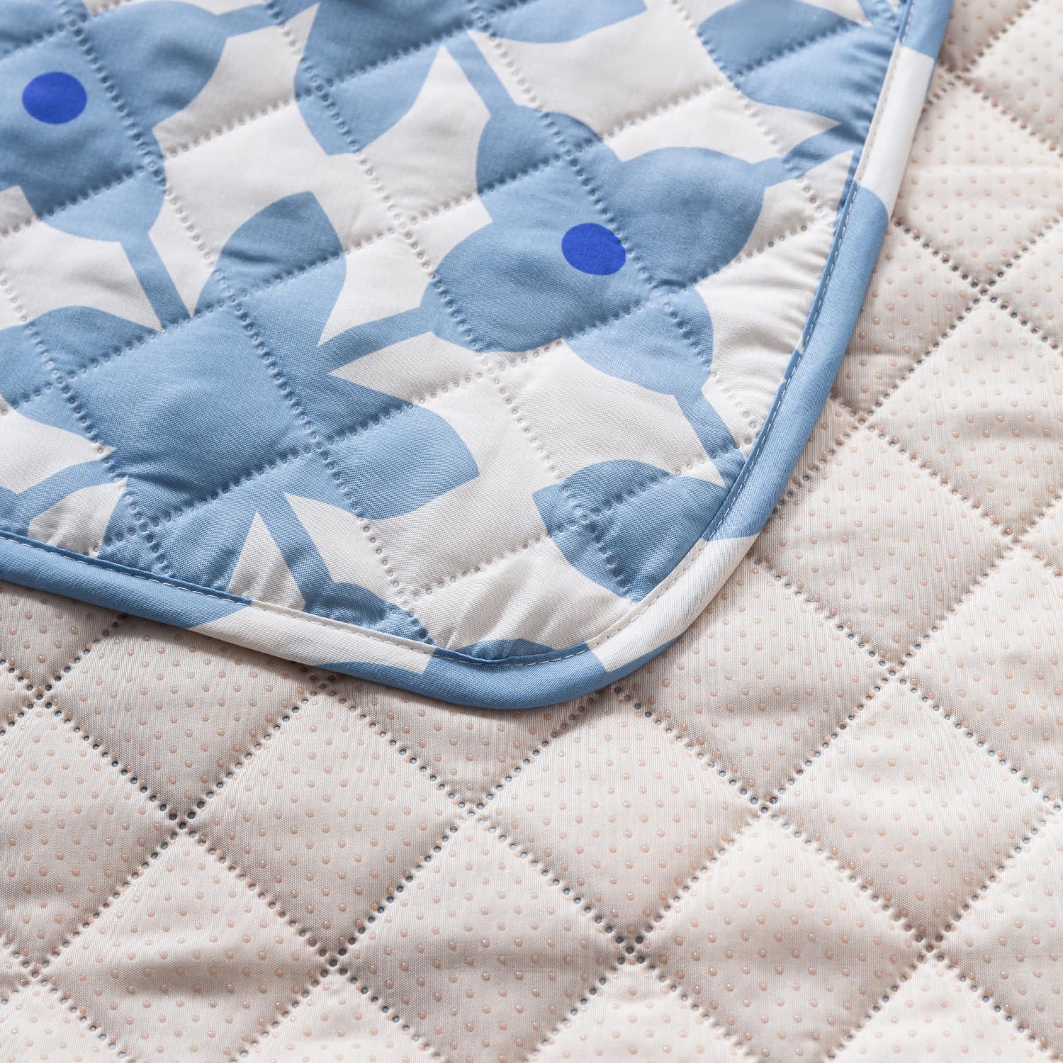 Printed Quilted Sofa Cover for 1/2/3/4 Seater Anti-Slip- Indigo Motif