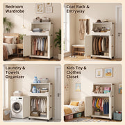 Foldable Wardrobe with Magnetic Doors & Wheels - Ivory White