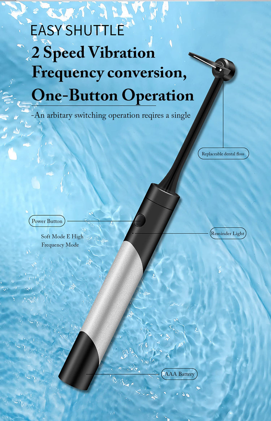 Electric Floss Smart Flosser for Teeth Cleaning Cordless (Black/Silver)