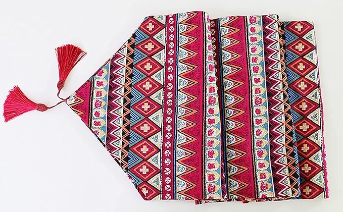 Table Runner, Ethnic Indian Style (1 Runner 30x160cm, 6 Placemat Red Tribal)