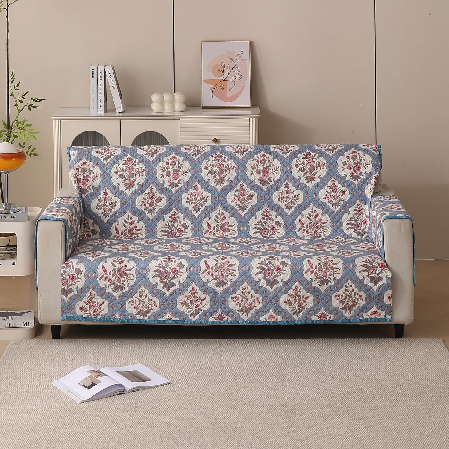 Polyester Sofa Cover Mat Reversible Couch Protector- Indigo Muse