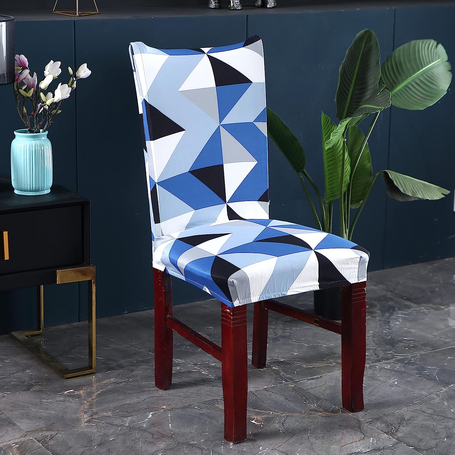 Printed Chair Cover -(Blue Obtuse Triangle)