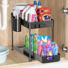 2 Tier Under Sliding Cabinet Basket Organizer- Black