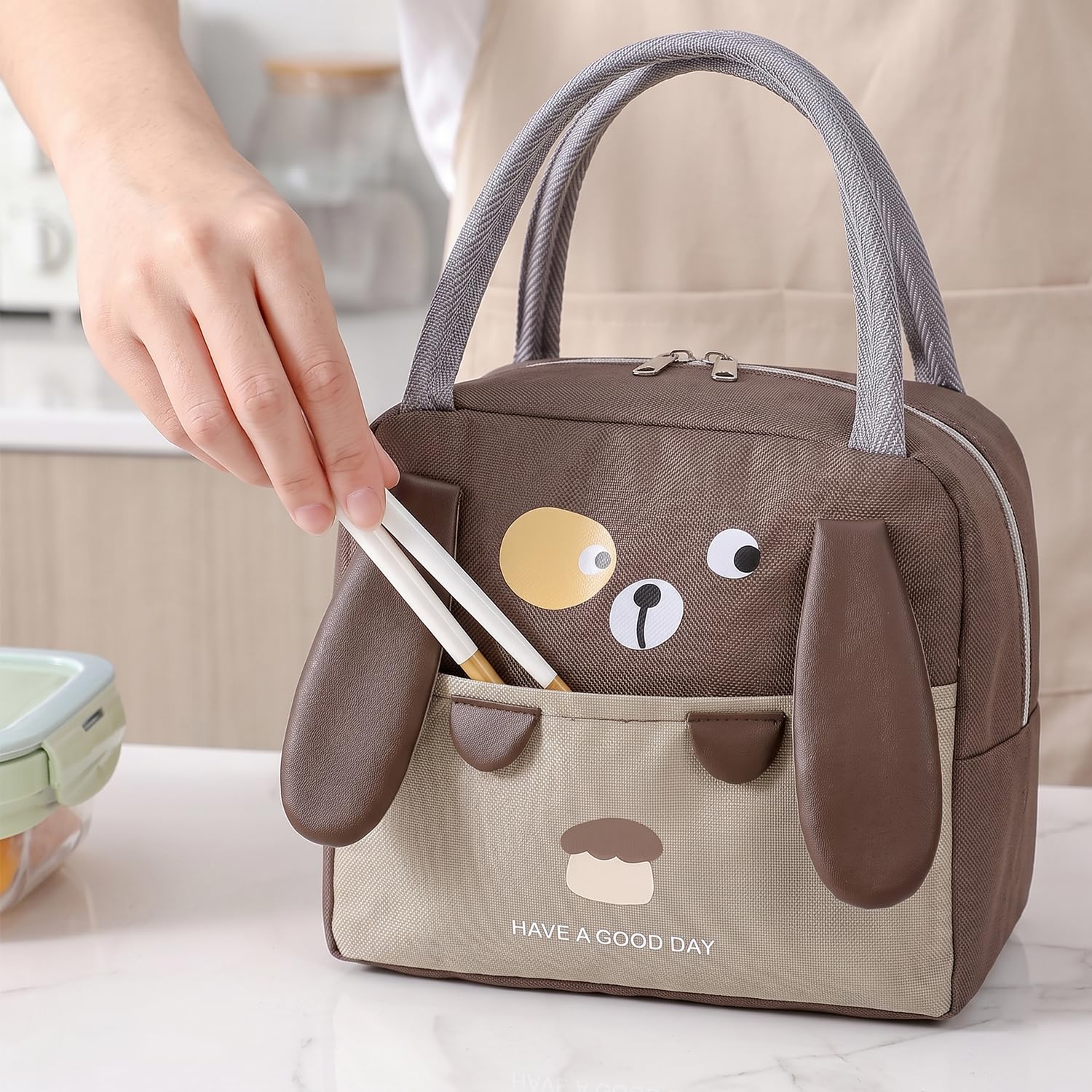 3D Cartoon Animal Insulated Lunch Bag (Teddy)