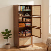 4-Tier Bookcase with Door Storage Rack - Brown