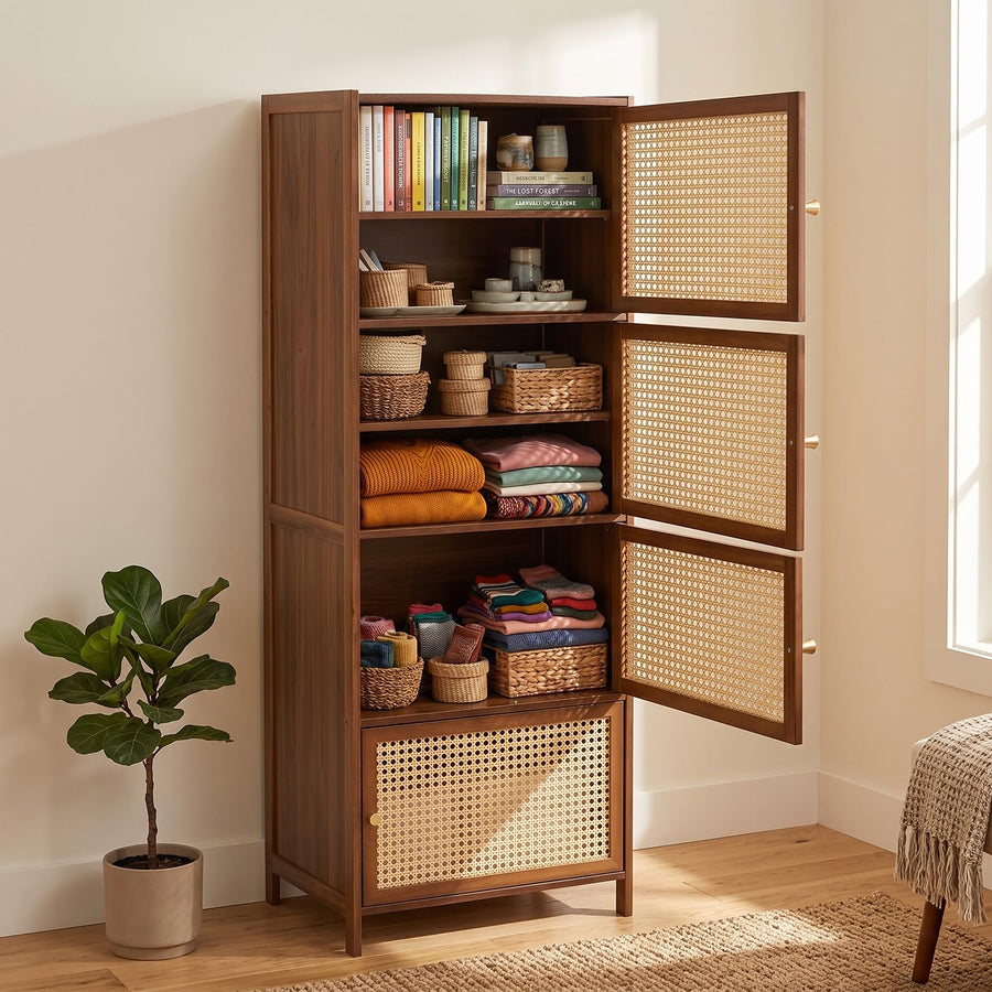 4-Tier Bookcase with Door Storage Rack - Brown