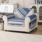 'Aura Petal Series' Quilted Sofa Mat Printed – Anti Slip (Boho Navy)