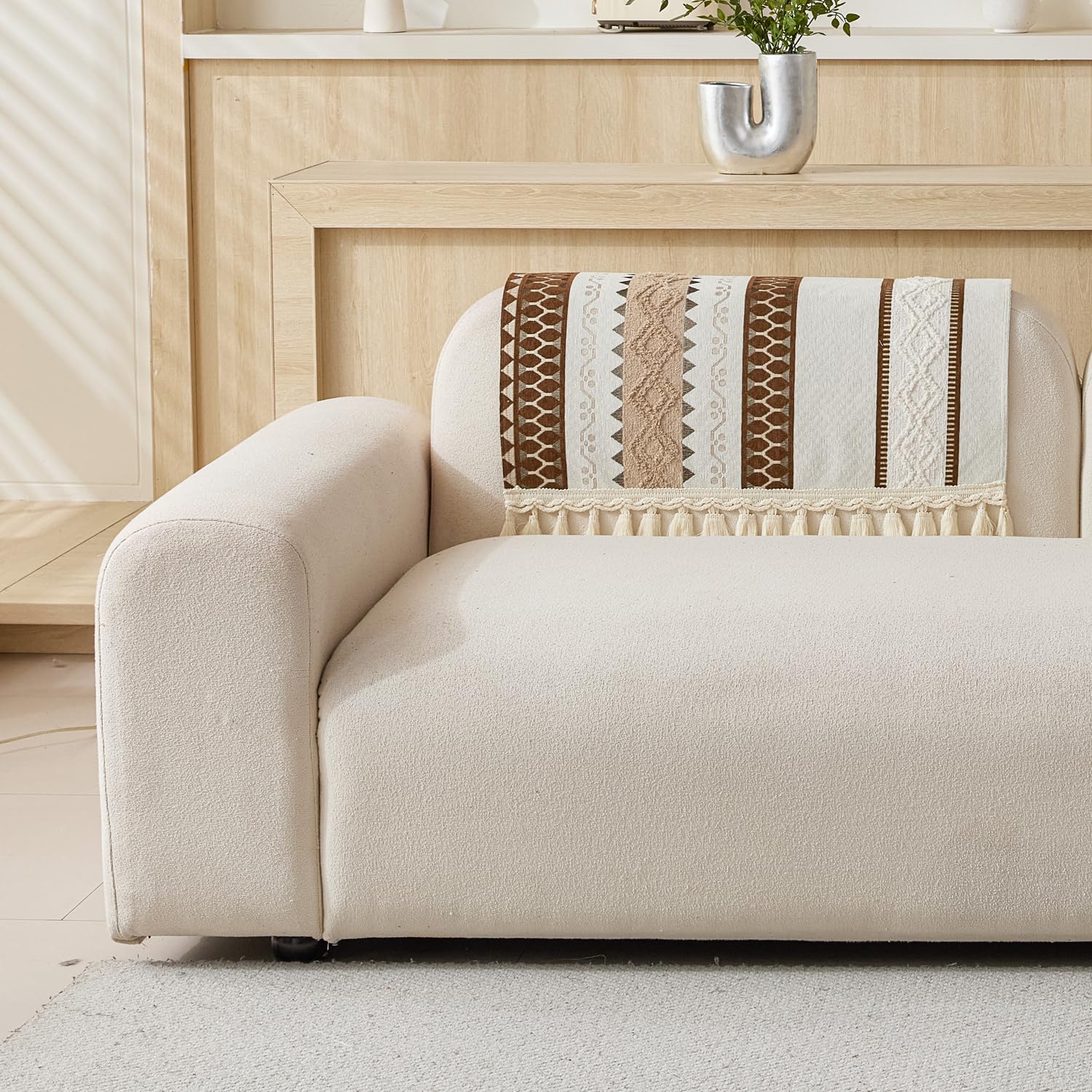 Banjara Weave Series Tassel Chenille Couch Cover Quilted Non-Slip Washable Sofa Slipcover (Cream)