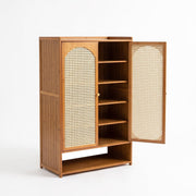 Narrow 2 Door 6-Layer Wooden Shoe Cabinet - Brown