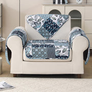 'Aura Petal Series' Quilted Sofa Mat Printed – Anti Slip (Paisley Blue)