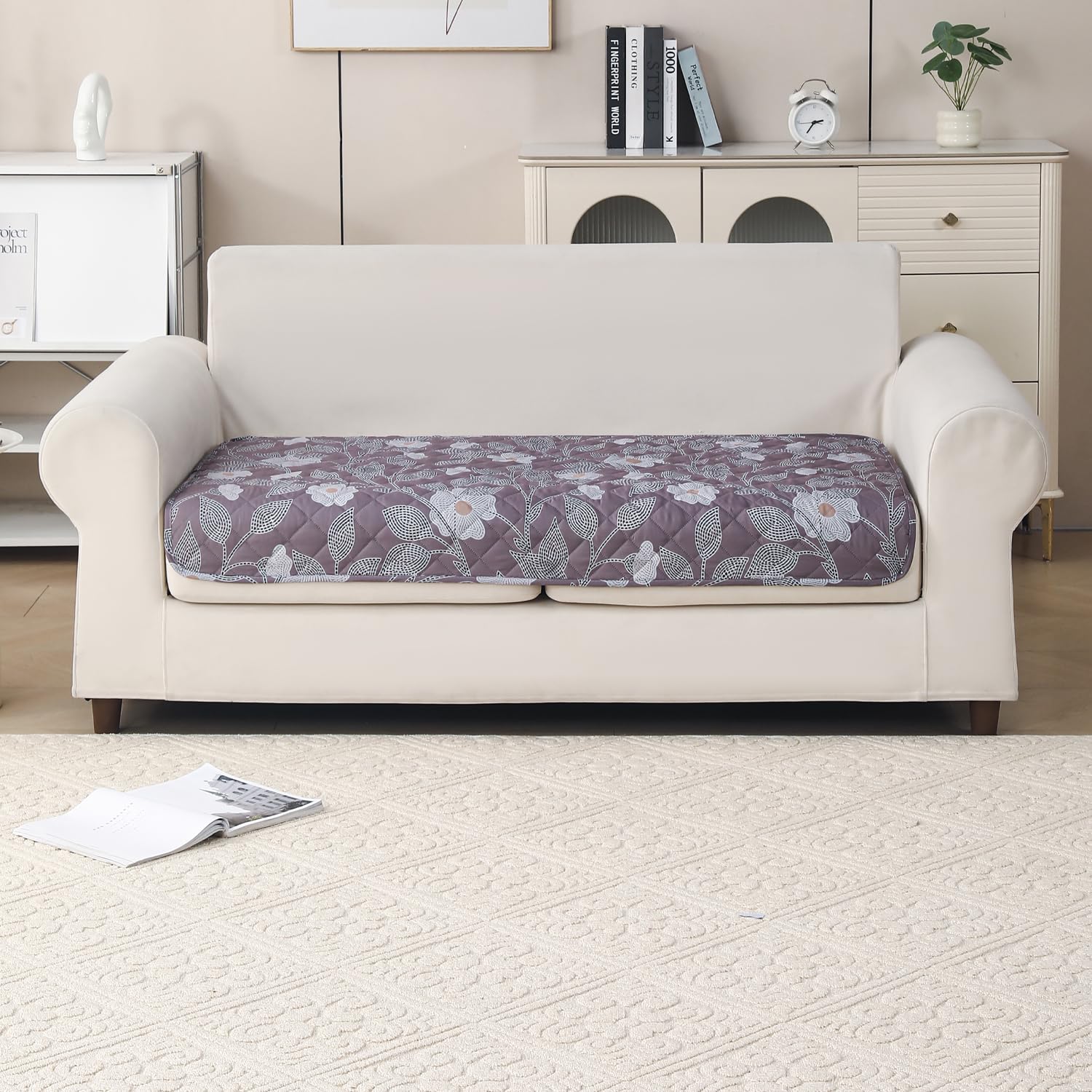 'Gulnaar Series' Printed Quilted Sofa Cover for 1/2/3/4 Seater – Anti-Slip (Walnut Noir)