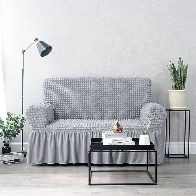 Turkish Bubble Frill 280 GSM Sofa Slipcovers (Smoke)
