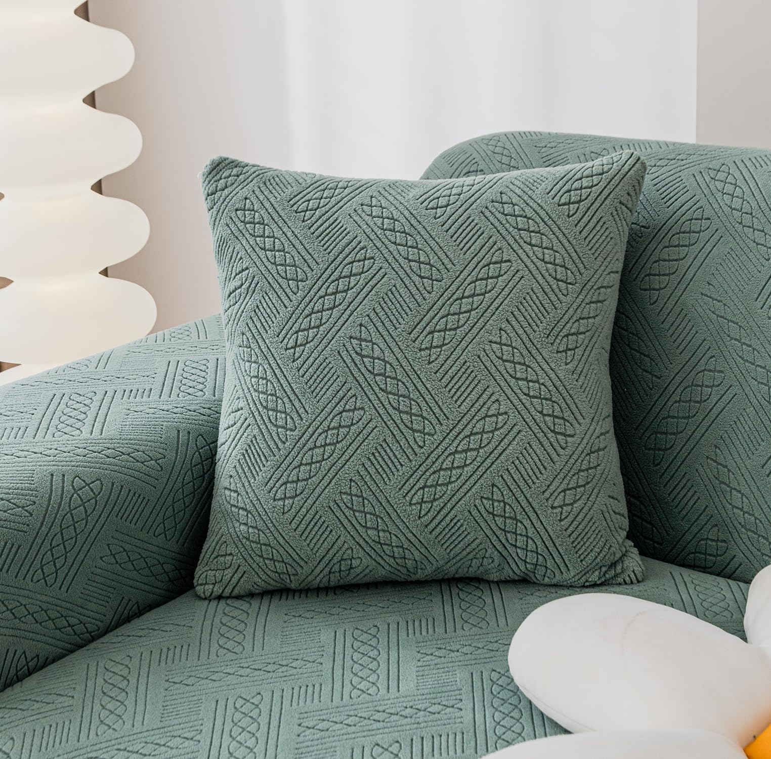 Jacquard Fabric Cushion Cover With Zipper (Green, 45 x 45 cm)