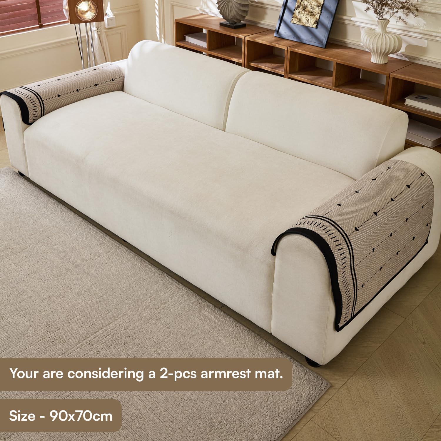 Loom Stripe Series Chenille Couch Cover Curved Edge Quilted Non-Slip Washable Sofa (Brown)