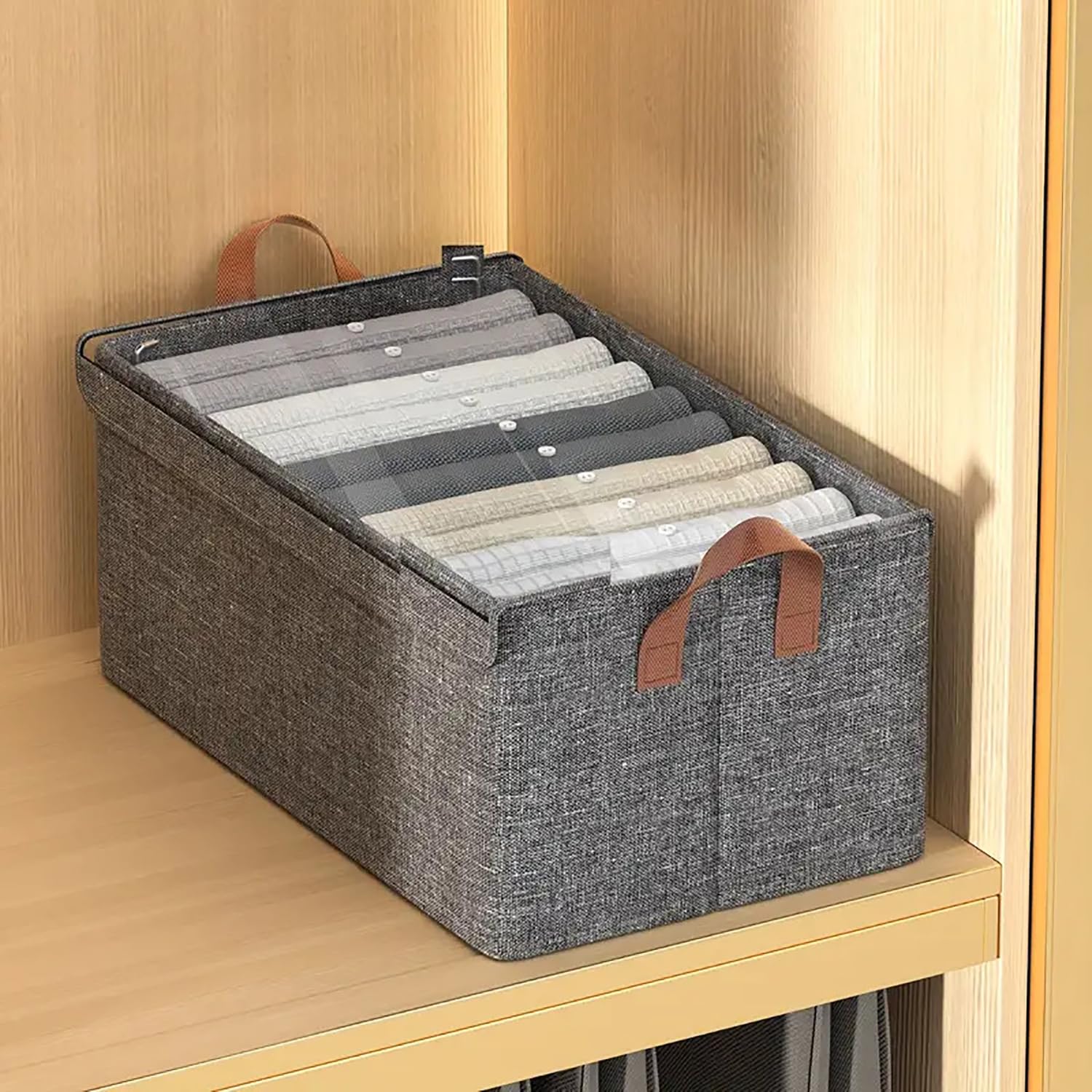 Durable Linen Closet Organizers and Foldable Flip Storage Baskets (Dark Grey)
