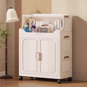Foldable Wardrobe with Magnetic Doors & Wheels - Ivory White