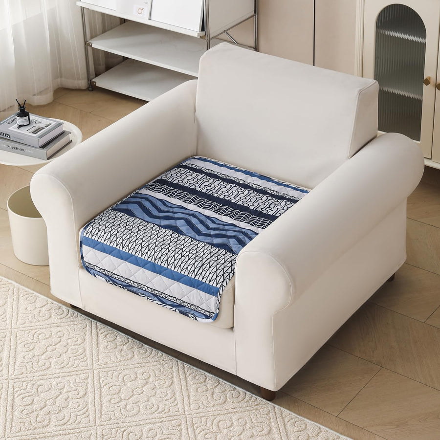 'Aura Petal Series' Quilted Sofa Mat Printed – Anti Slip (Boho Navy)