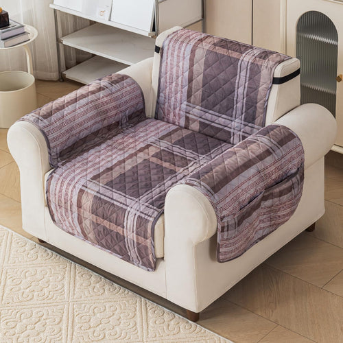 Gulnaar Series Anti-Slip Sofa Cover Mat with Pocket – Polyester Couch Protector(Warm Checks)