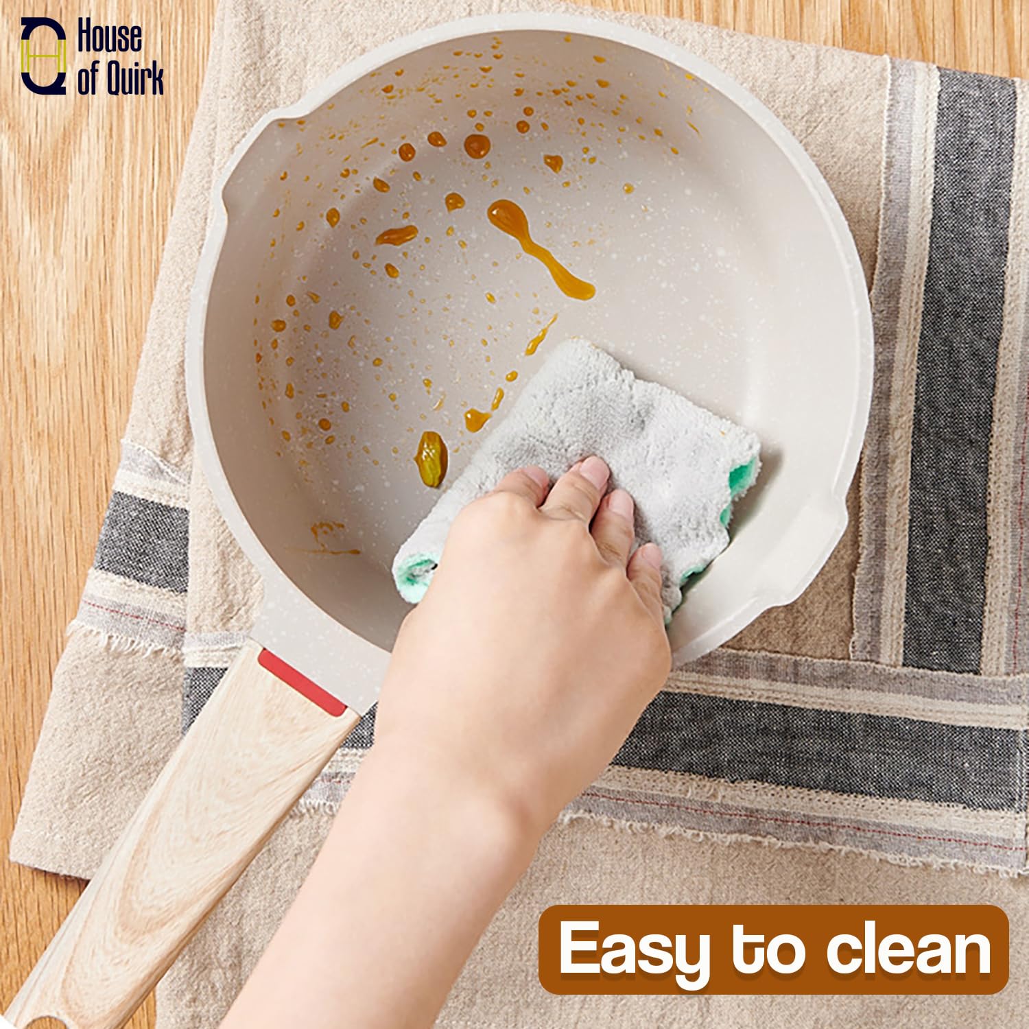 Maifan Stone Nonstick Sauce Pan with Glass Lid Wooden Handle (Granite Beige)