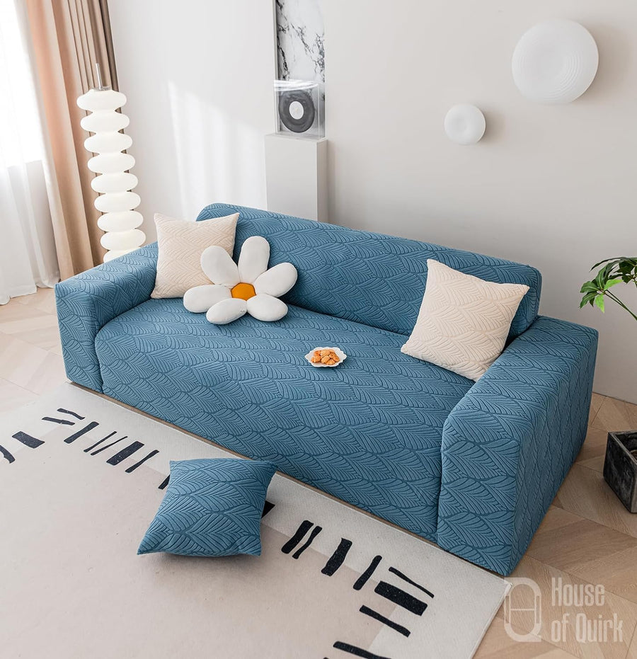 Universal Jacquard Leaf Texture Fabric Sofa Cover (Blue)