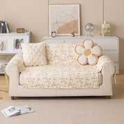Quilted Printed Sofa Cover for Indian Sofa Set – Washable (Beige Tulip)