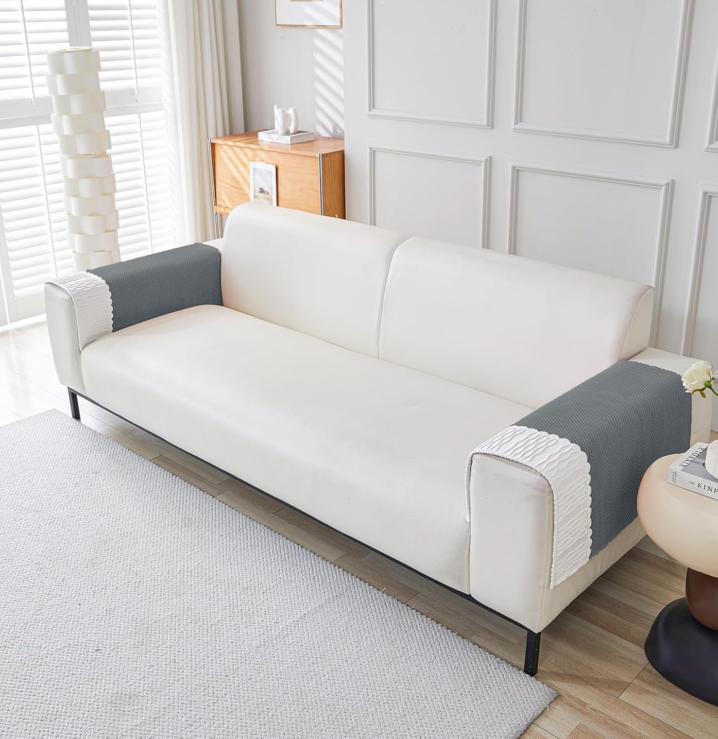 Corduroy French Style Sofa Cover Set – 3 Pcs (2pc Armrest Covers 50x70cm + 1pc Seat Cover) Grey