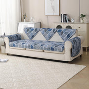 'Aura Petal Series' Quilted Sofa Mat Printed – Anti Slip (Hexa Blue)