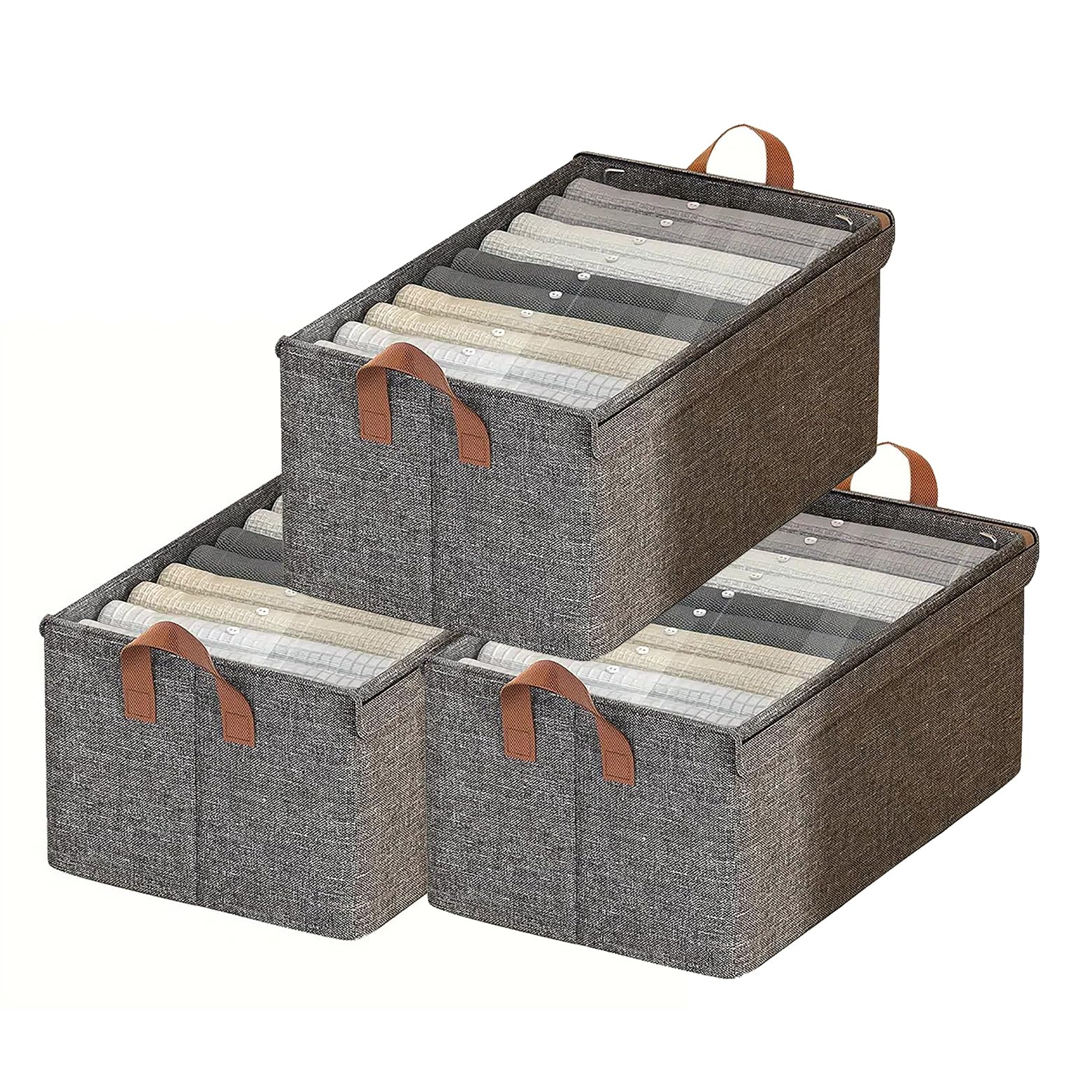Durable Linen Closet Organizers and Foldable Flip Storage Baskets (Dark Grey)