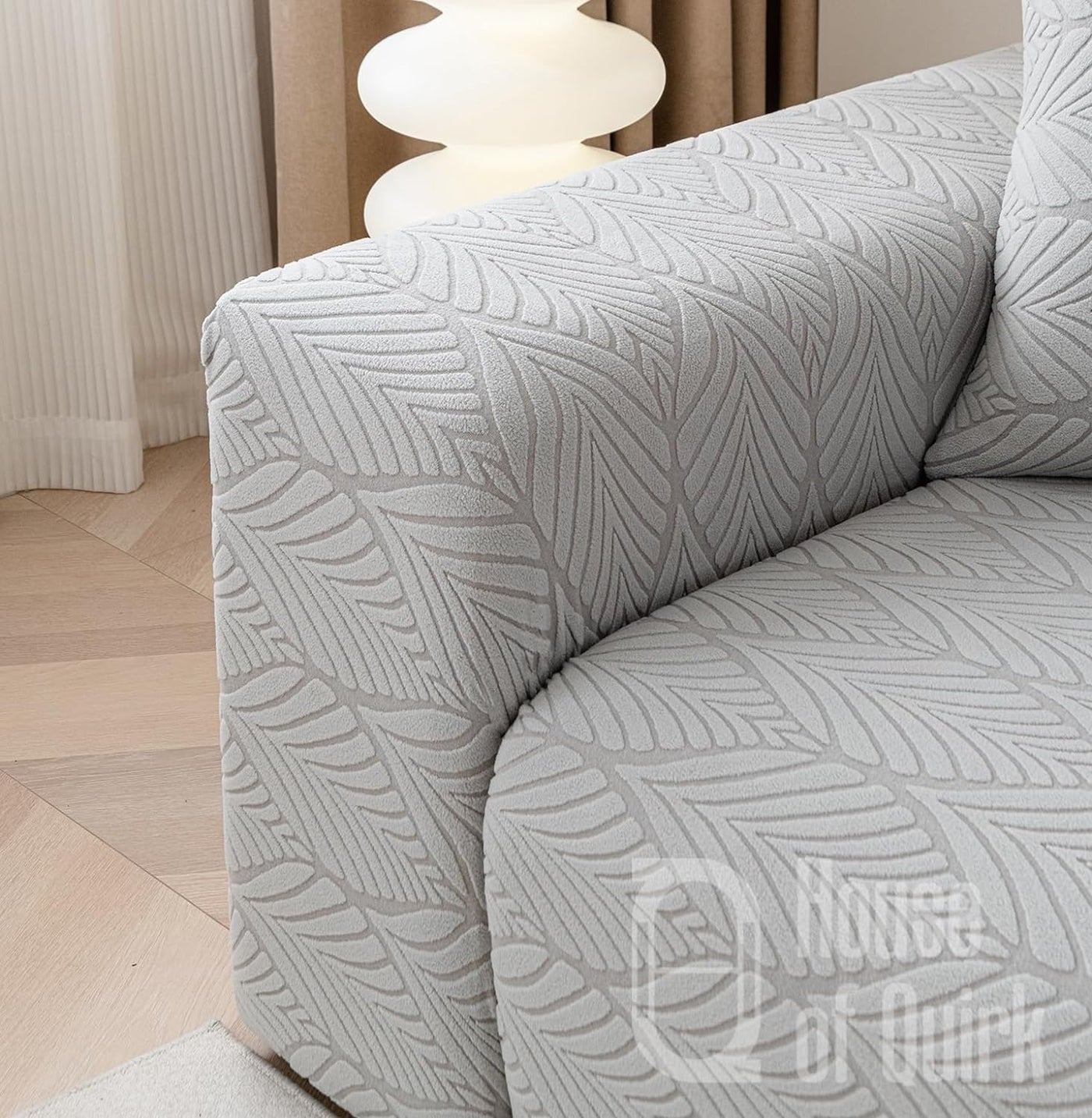 Universal Jacquard Leaf Texture Fabric Sofa Cover-Smoke