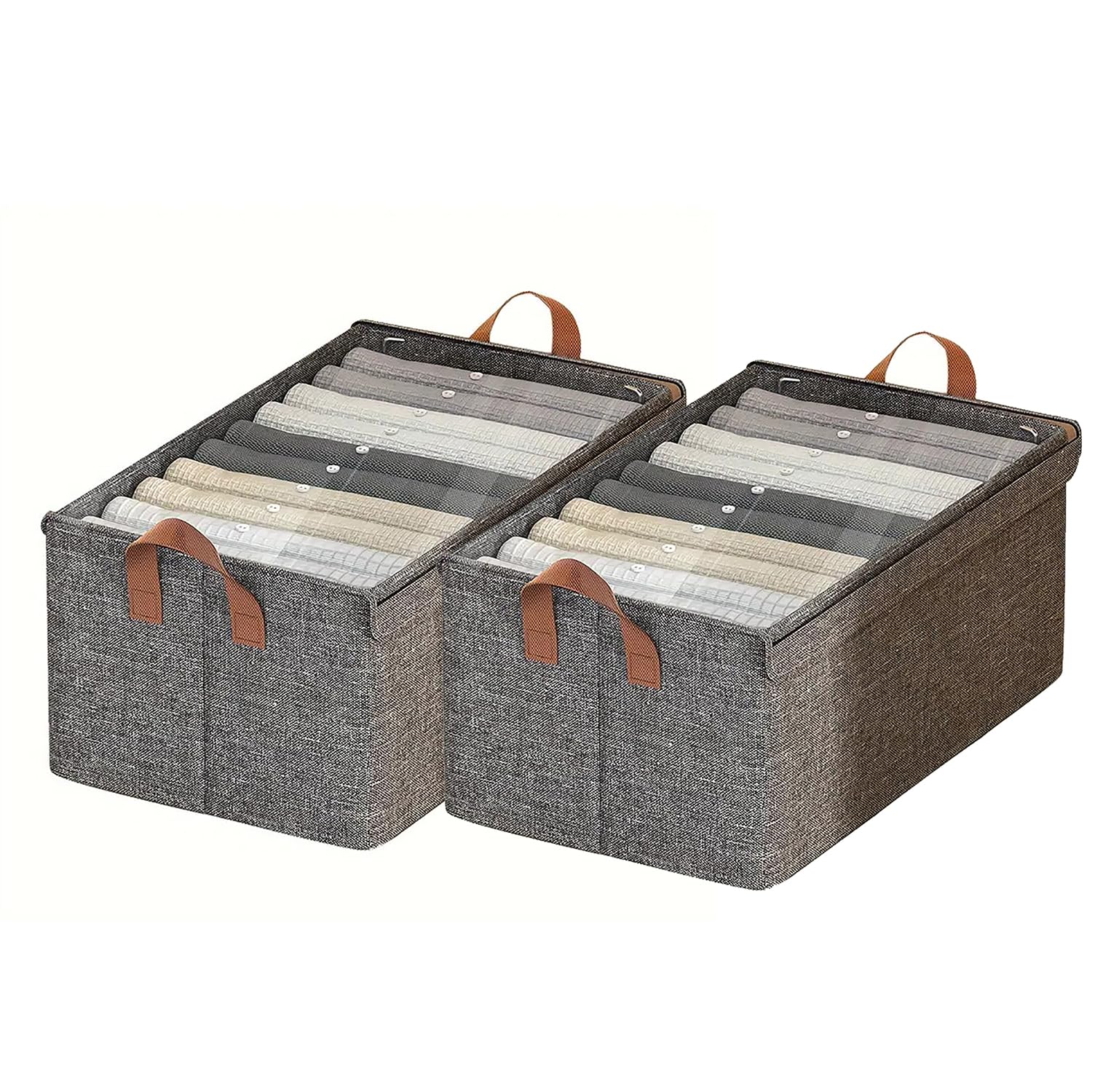 Durable Linen Closet Organizers and Foldable Flip Storage Baskets (Dark Grey)
