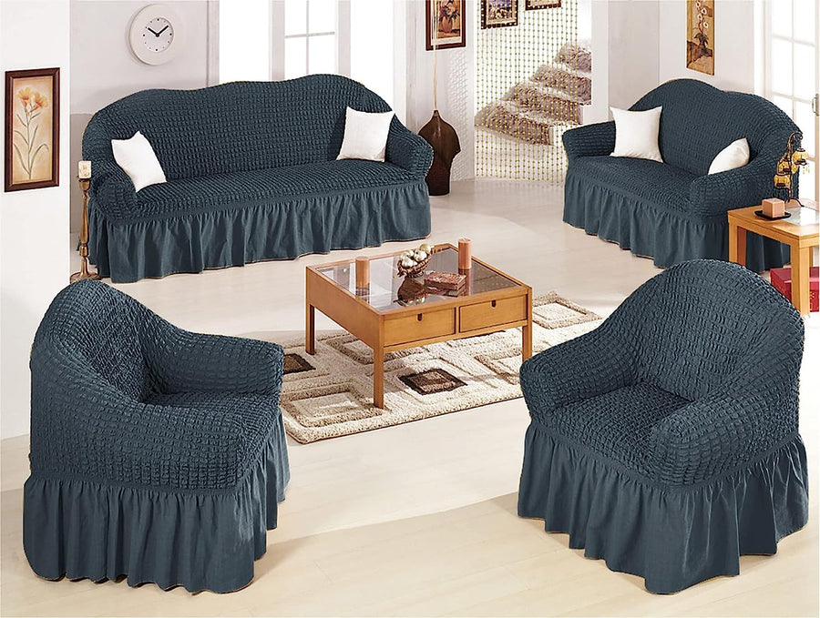 Bubble Frill Couch Cover-Grey