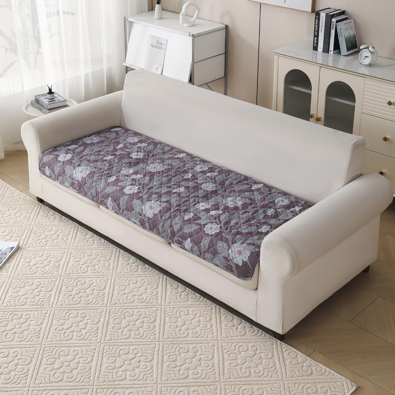 'Gulnaar Series' Printed Quilted Sofa Cover for 1/2/3/4 Seater – Anti-Slip (Walnut Noir)
