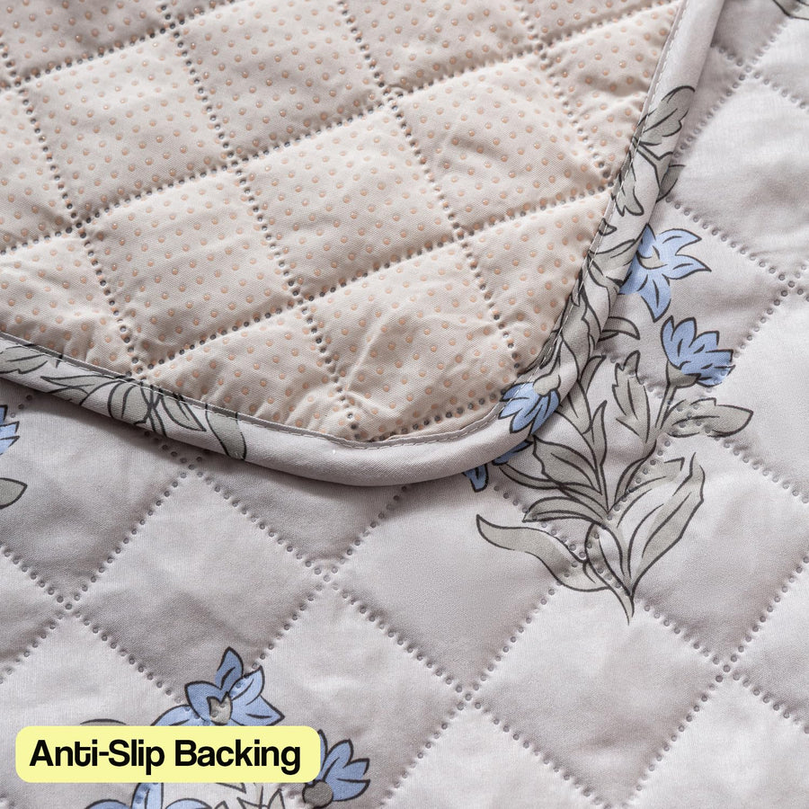 Printed Quilted Sofa Cover for 1/2/3/4 Seater Anti-Slip- Beige Wildflower