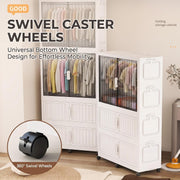 Folding Plastic Wardrobe with Wheels - White (No Installation Required)