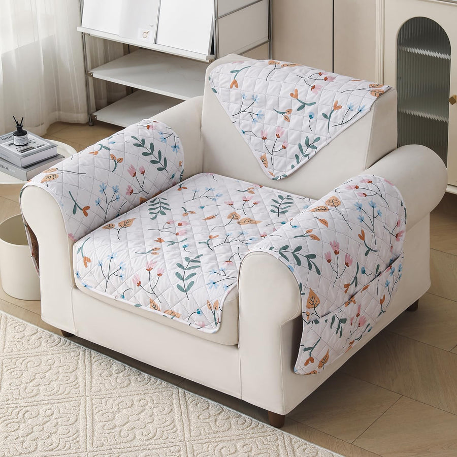 'Gulnaar Series' Printed Quilted Sofa Cover Blush Meadow)