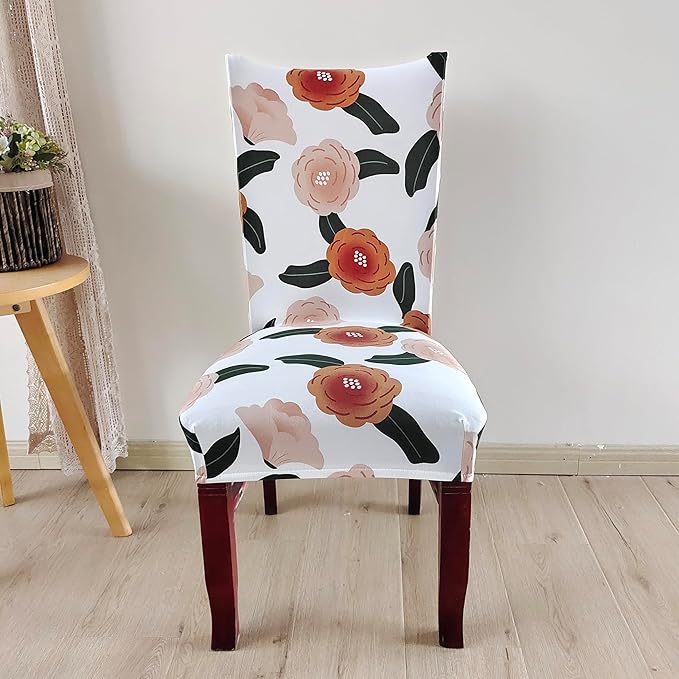 Elastic Chair Cover (White/Brown Flower)