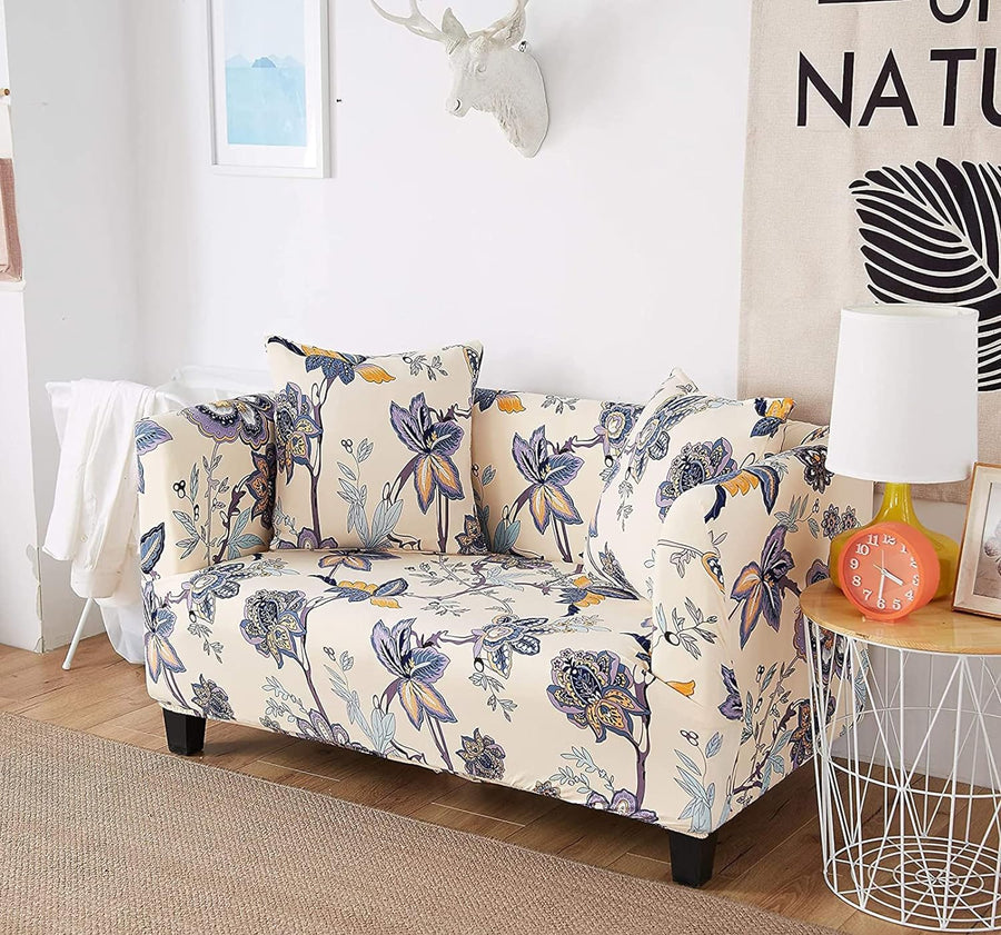 Universal Stretchable Sofa Cover-Beige Blue Butterfly