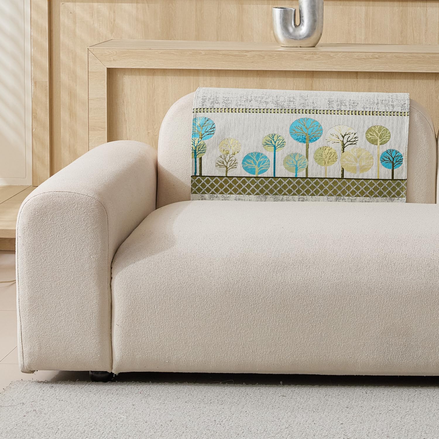 Moontree Series Chenille Jacquard Couch Cover – Quilted Non-Slip Washable Sofa Slipcover (Cream)