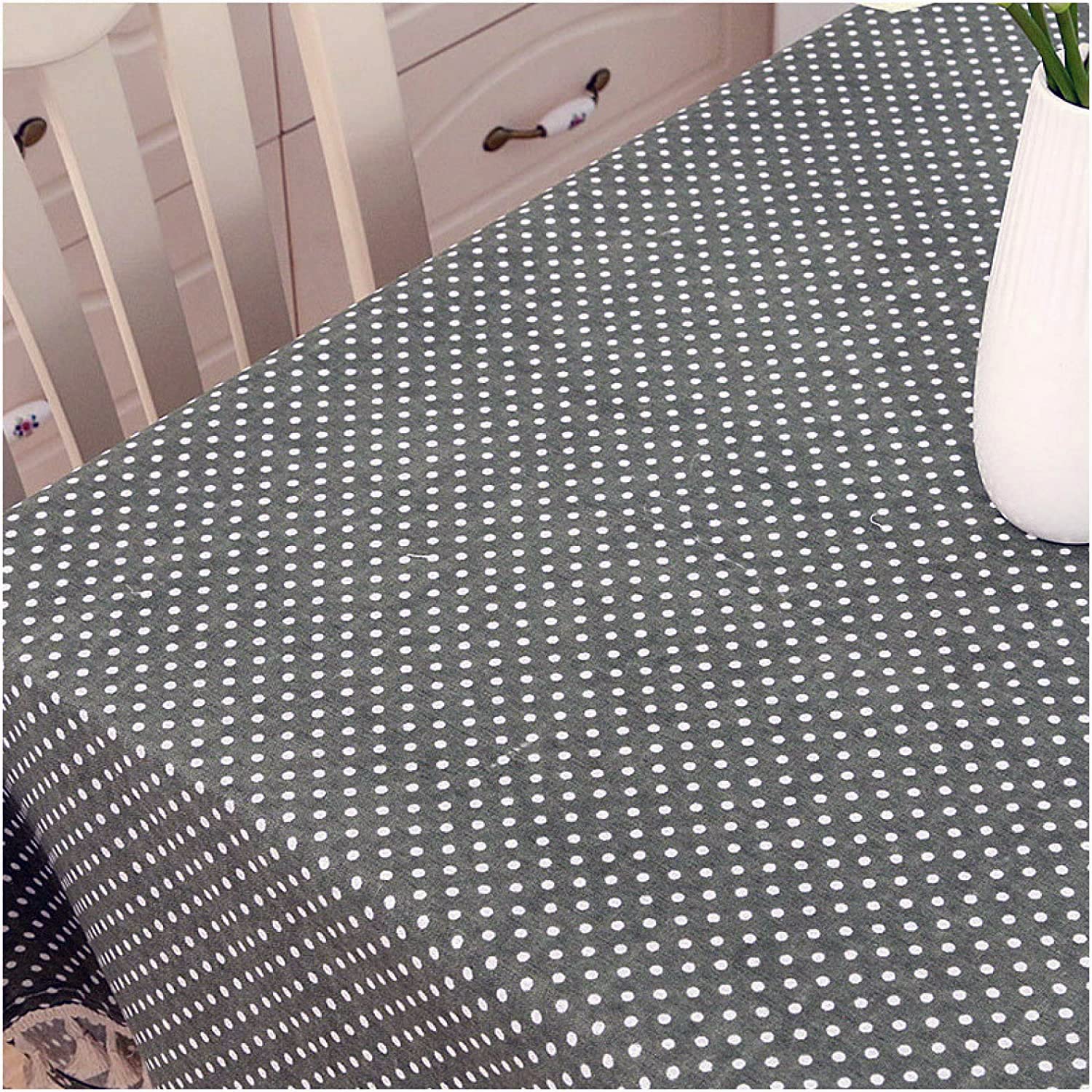 Rectangle Cotton Linen Table Cloth (140x180cm, Grey Polka)